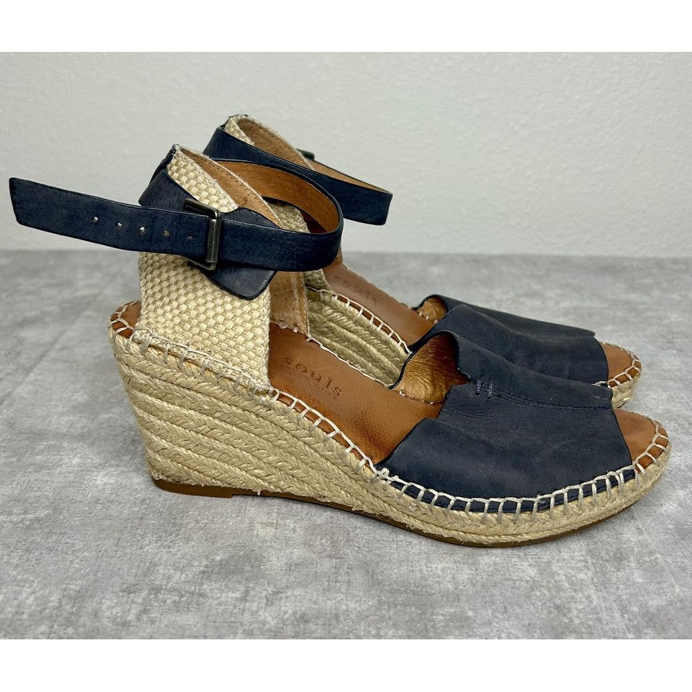 gentle souls Navy Espadrille Wedge Sandals